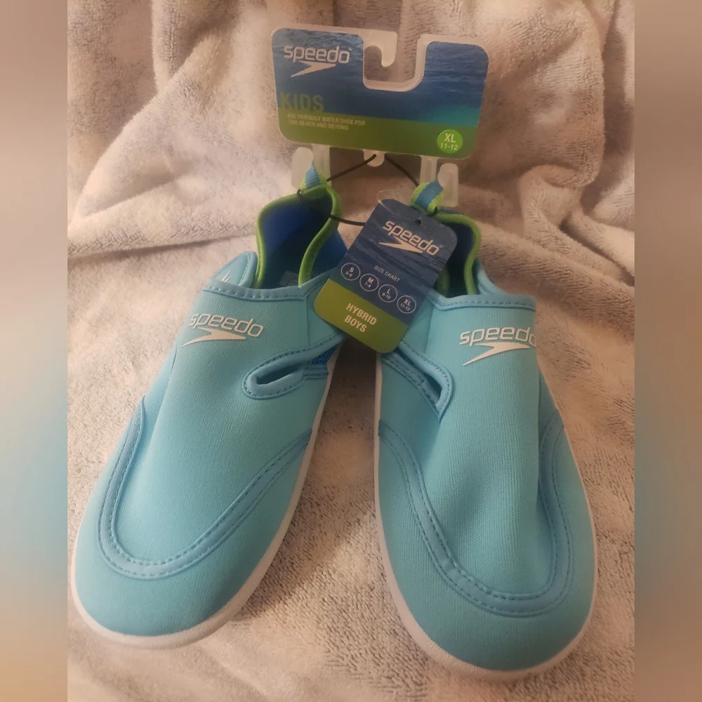 🛍 Speedo Kids Water Shoes - Aqua and Lime, Size XL, 11/12